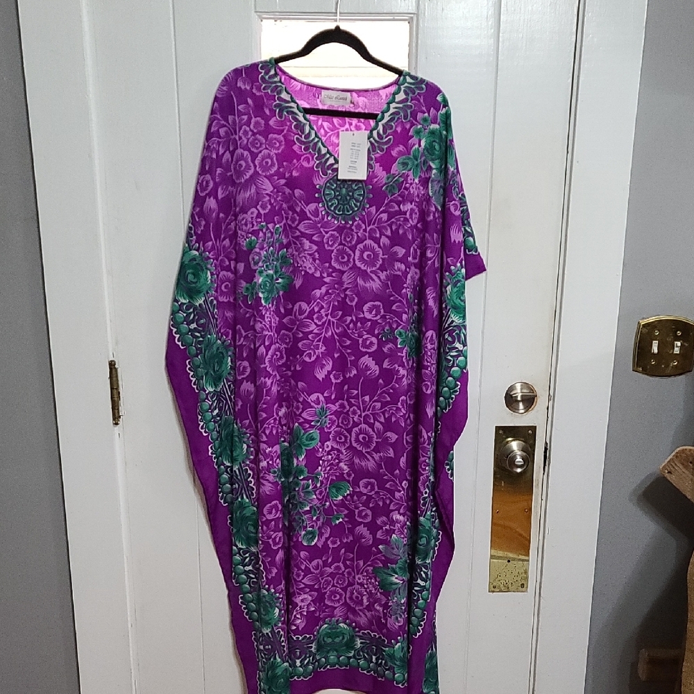 NWT Miss Lavish London Womens Purple & Green Floral Kaftan  Loungewear Sz 14-18